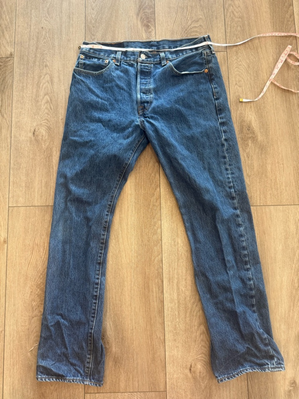 Vintage Levi's Men’s 501 Straight Jeans in Mid Blue Denim